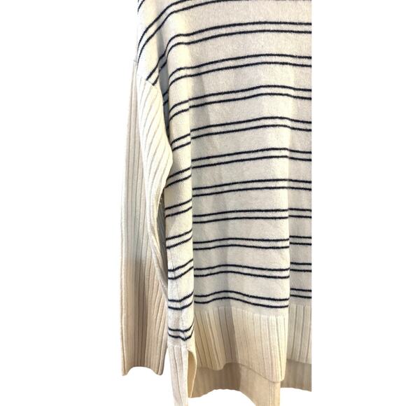 L L Bean Women's 1X Sweater Cream Navy Stripe Turtle Neck NWT Cozycore Preppy - Picture 3 of 6